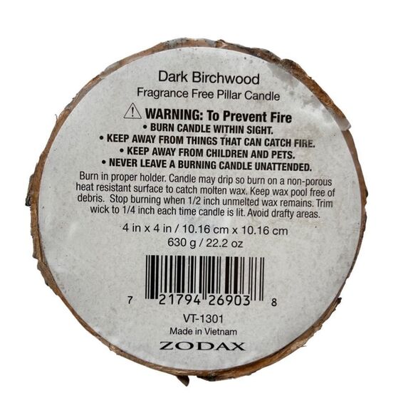 Zodax Dark Birchwood Fragrance Free Pillar Candle • NWT - Picture 5 of 7